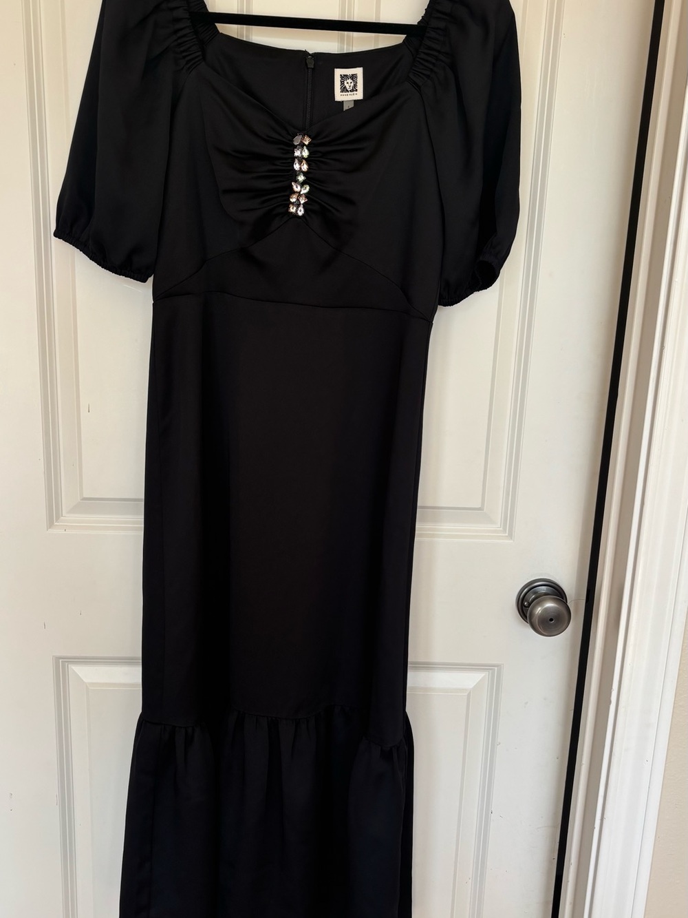 Anne Klein Black Midi Dress with Crystal Front Accents
